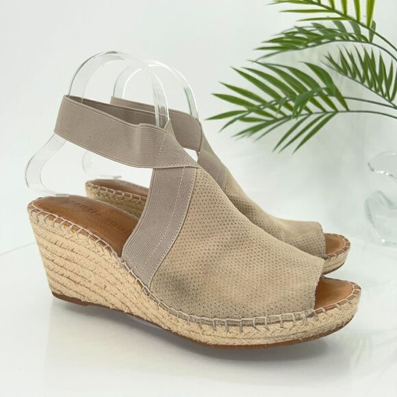 Gentle Souls Women's Colleen Sandal 10 Espadrille Wedge Cross Strap Tan Suede - Picture 1 of 15